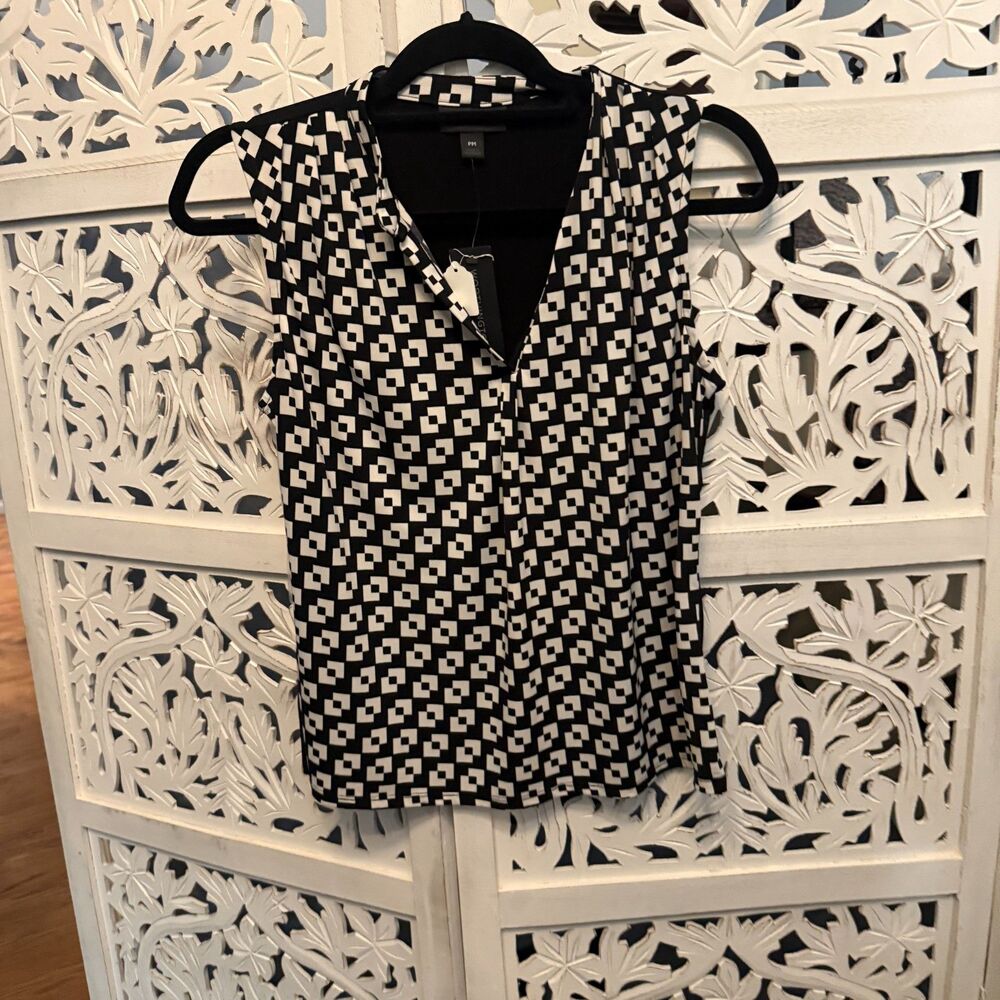 Black and White Worthington Split Neck Sleeveless  Blouse New W/Tags
